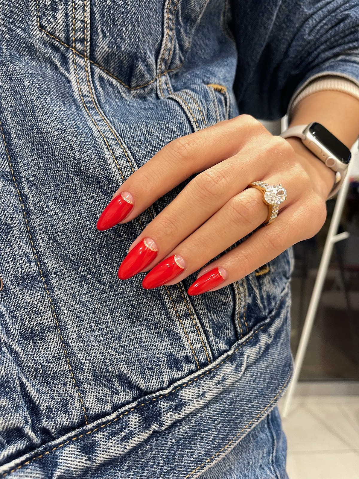Classic red glossy almond manicure