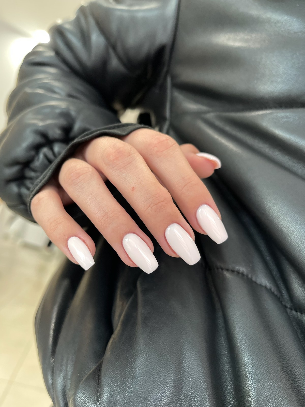 White glossy coffin-shaped manicure