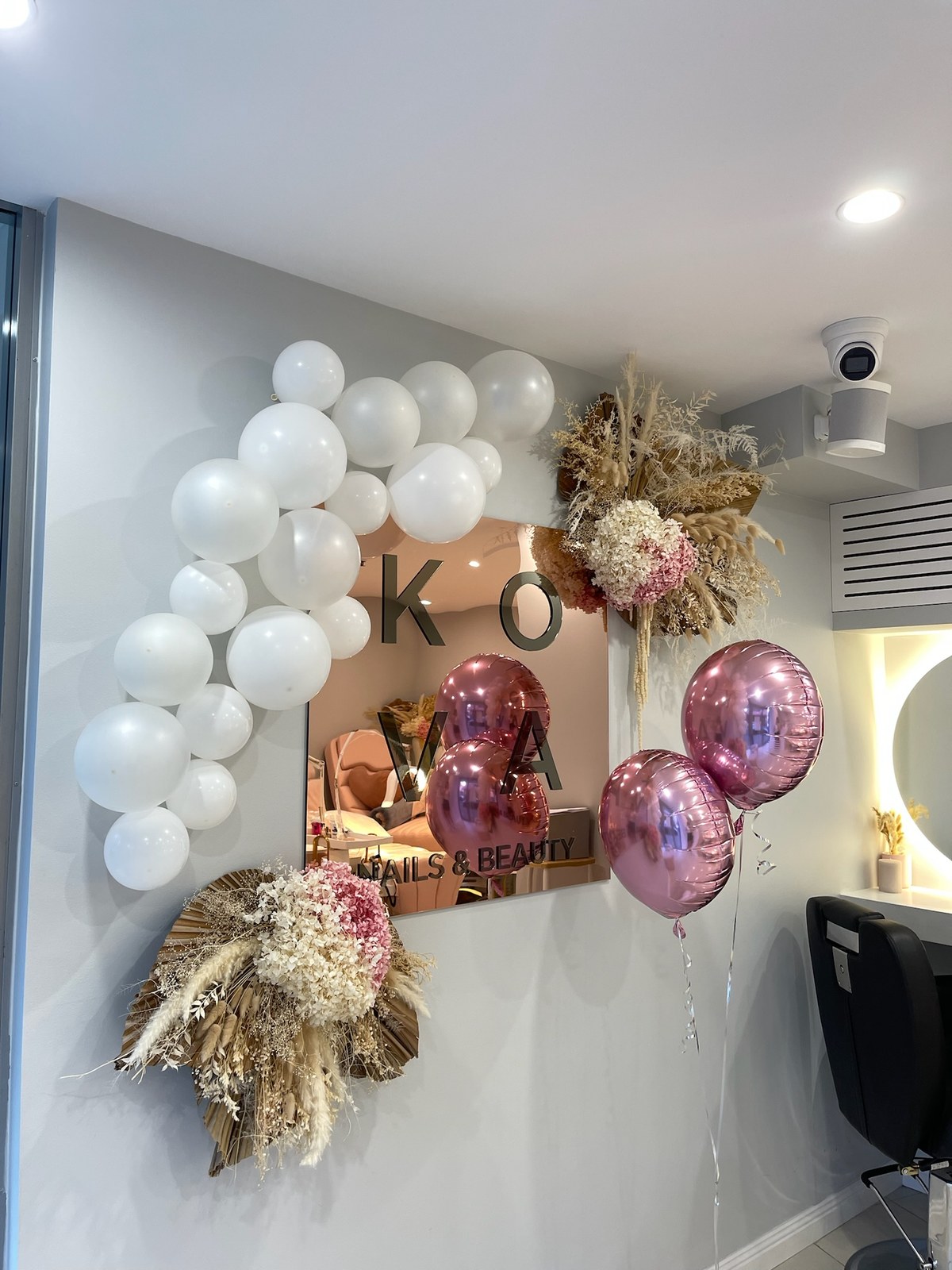 Salon interior decorated for grand opening