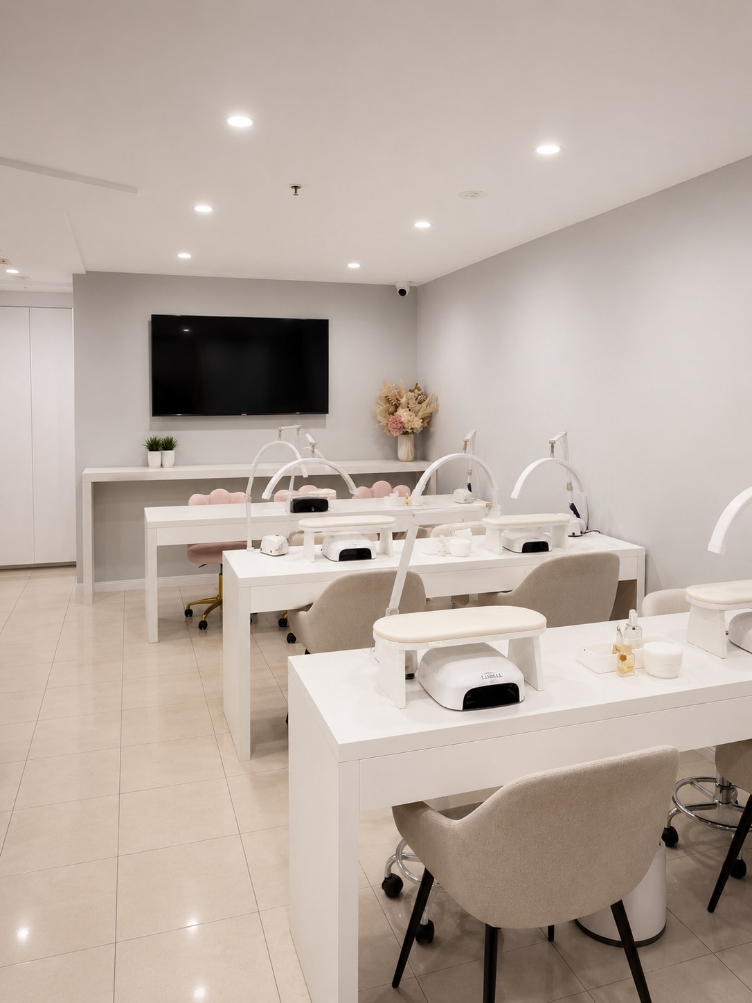 Manicure stations with UV lamps at KOVA Nails & Beauty
