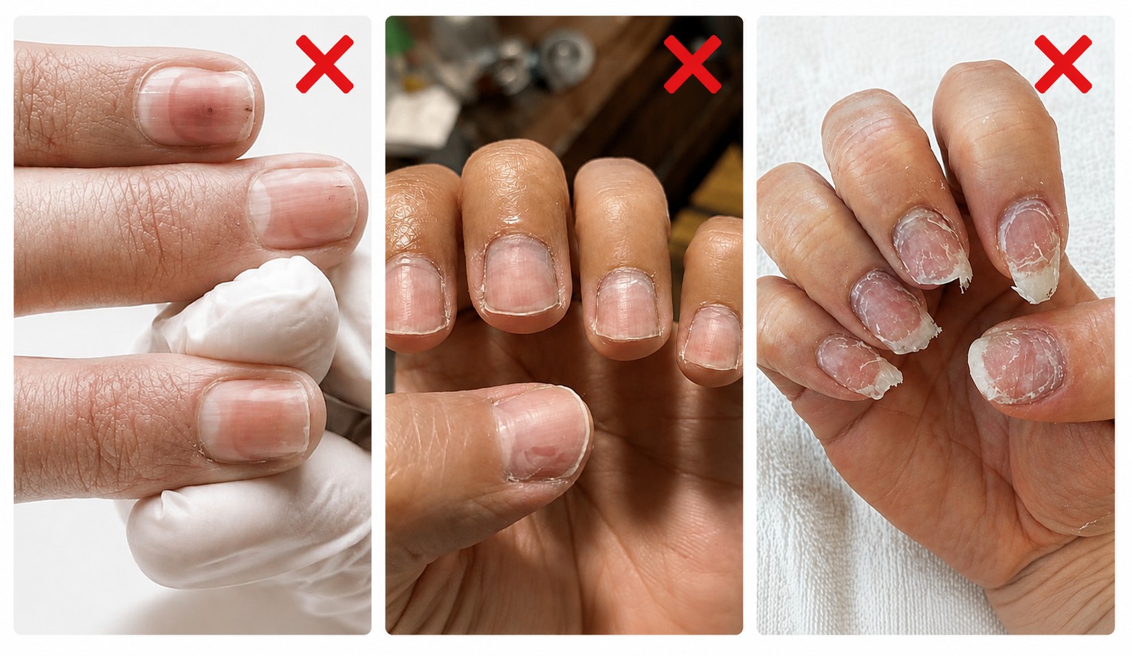 Nail damage from long-term SNS and acrylic wear